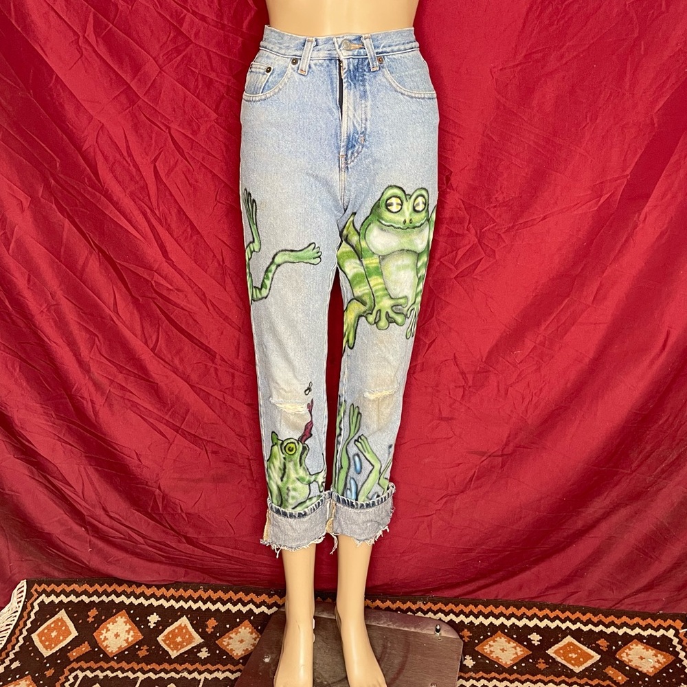 Vintage 90’s Custom Airbrushed Frog High Rise Cropped Gap Jeans Size 1